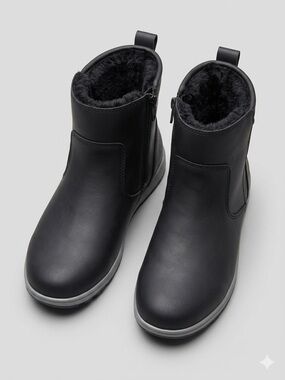 All Weather Khombu Black Faux Leather Ankle Boots with Plush Lining